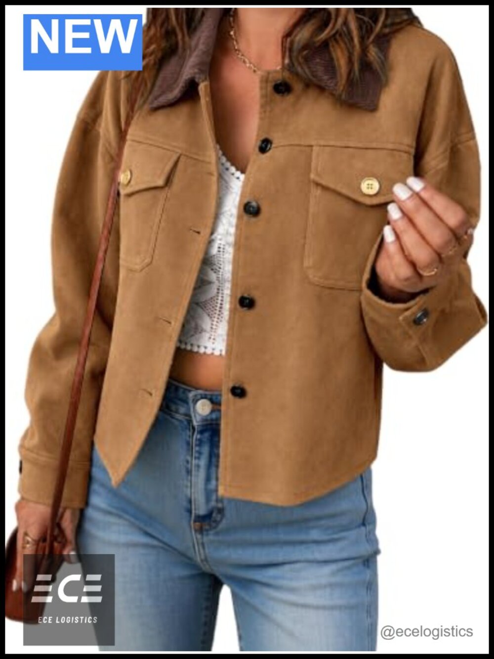 Faux Suede Button Down Shacket Fitted Short Jacket